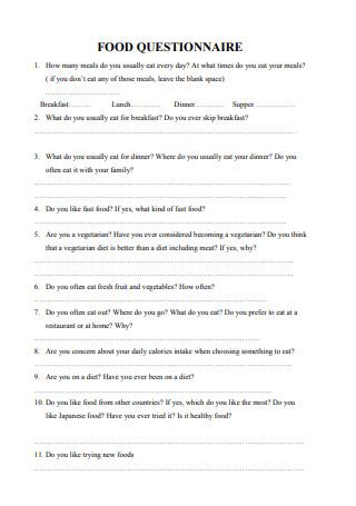Food survey questions .